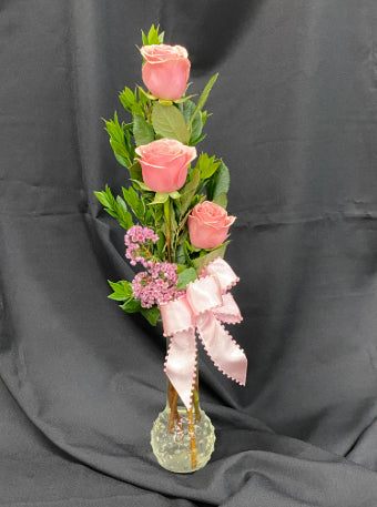 Triple Pink Rose Budvase